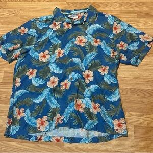 Tommy Bahama Blue Floral Print Hawaiian Shirt w/Front Pocket - Button-down - XXL